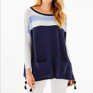 Lilly Pulitzer Navy, Light Blue & Gray Colorblock Poncho Sweater